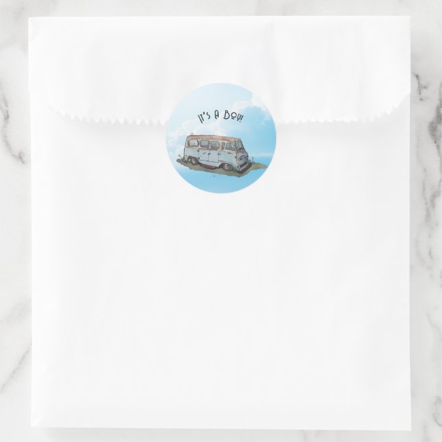 Pegatina Redonda Baby shower for a boy, van (Bolso)
