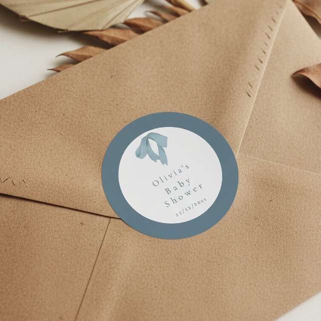 Pegatina Redonda Baby Shower for Boy Blue Bow , Customizable  (Subido por el creador)