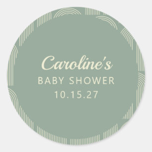 Pegatina Redonda Baby Shower geométrico de Sage Green Mod personali