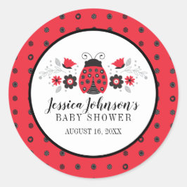 Pegatina Redonda Baby Shower Girly Cute Red Ladybug