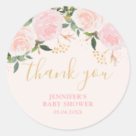 Pegatina Redonda Baby Shower Gold Pink Floral
