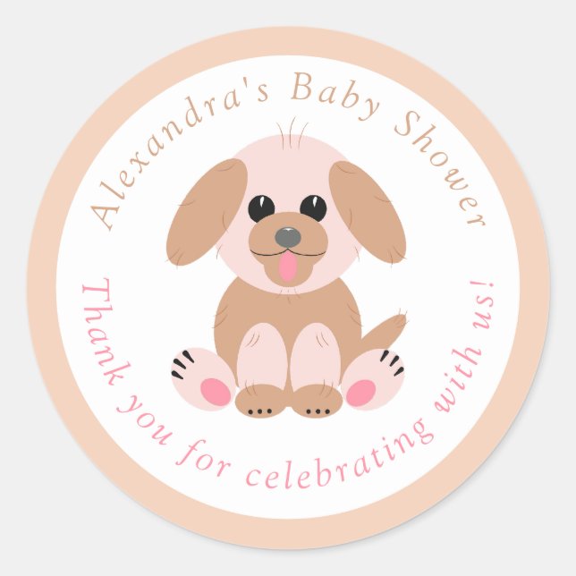 Pegatina Redonda Baby Shower Gracias a la Puppy Neutral personaliza (Anverso)
