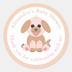 Pegatina Redonda Baby Shower Gracias a la Puppy Neutral personaliza
