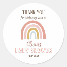 Pegatina Redonda Baby Shower Gracias Boho Rainbow