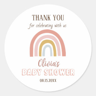 Pegatina Redonda Baby Shower Gracias Boho Rainbow