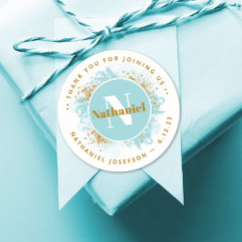 Pegatina Redonda Baby Shower Gracias Purpurina de acuarela monogram