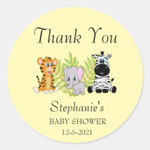 Pegatina Redonda Baby Shower Gracias Selva Safari Animal