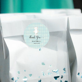 Pegatina Redonda Baby Shower Gracias Teddy Bear | Aqua Blue