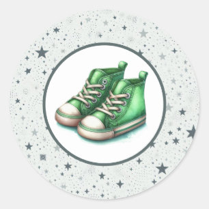 Pegatina Redonda Baby Shower Green Baby High Tops
