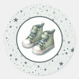 Pegatina Redonda Baby Shower Green Baby High Tops