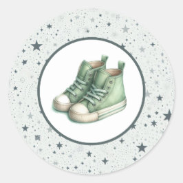 Pegatina Redonda Baby Shower Green Baby High Tops