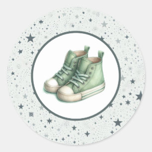 Pegatina Redonda Baby Shower Green Baby High Tops