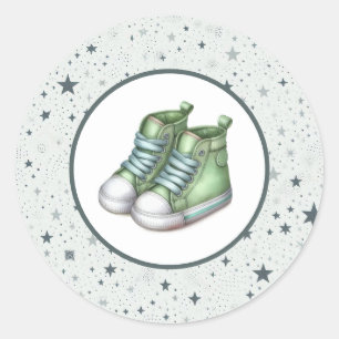 Pegatina Redonda Baby Shower Green Baby High Tops