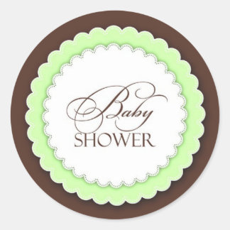 Pegatina Redonda Baby Shower Green Brown