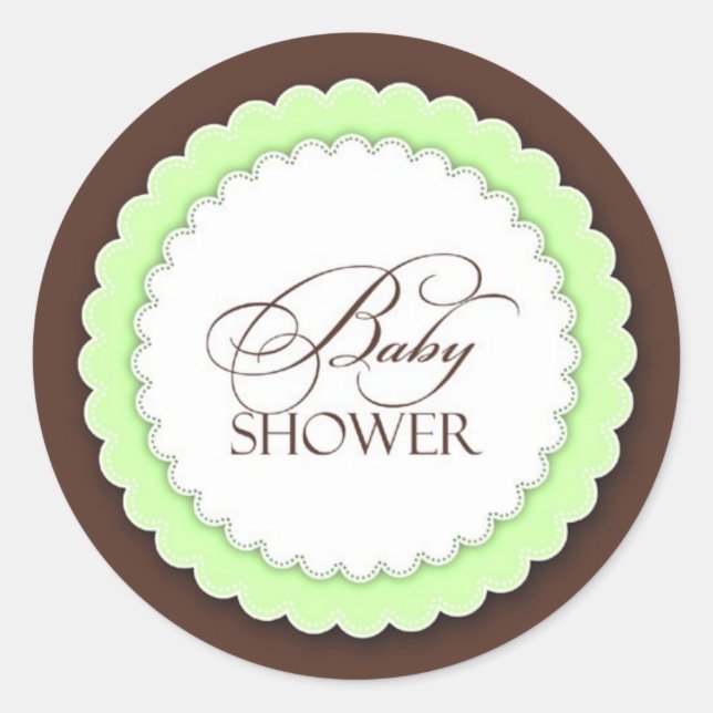 Pegatina Redonda Baby Shower Green Brown (Anverso)