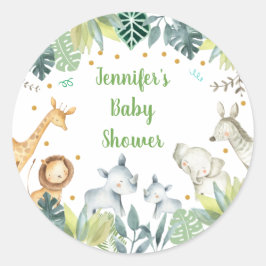 Pegatina Redonda Baby Shower Green & Gold de la Jungla Safari