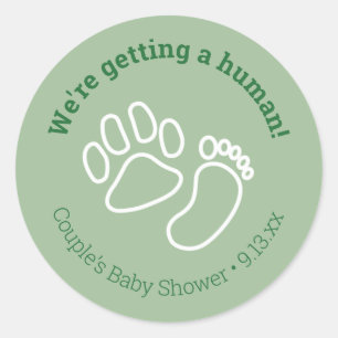 Pegatina Redonda Baby Shower Green Paw Print y Baby Foot