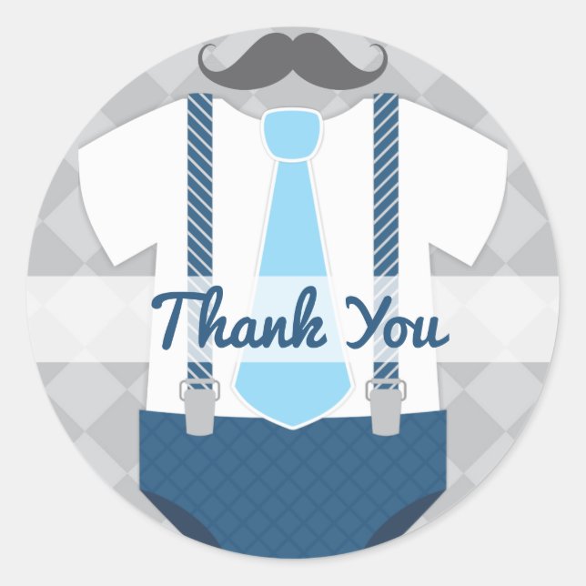 Pegatina Redonda Baby Shower gris azul de la Marina de los Tiburone (Anverso)