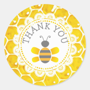 Pegatina Redonda Baby Shower Honeybee Gracias Pegatinas Honeycomb