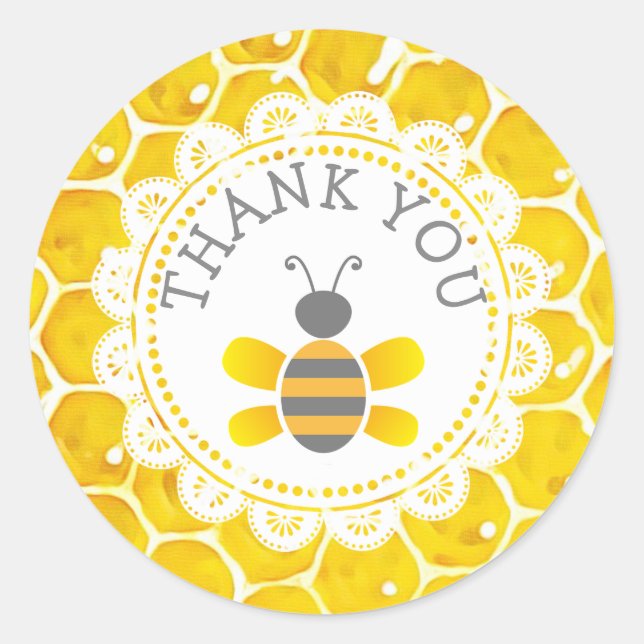 Pegatina Redonda Baby Shower Honeybee Gracias Pegatinas Honeycomb (Anverso)