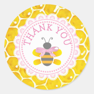 Pegatina Redonda Baby Shower Honeybee Gracias Pegatinas Honeycomb
