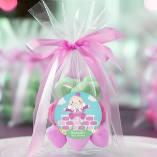 Pegatina Redonda Baby Shower humpty humpty rosado