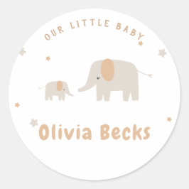 Pegatina Redonda Baby Shower ilustrativo Pastel Beige Cute