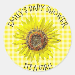 Pegatina Redonda Baby Shower ITS A CHICA Pegatinas De Girasol