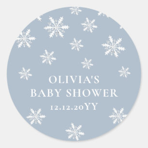 Pegatina Redonda Baby Shower Light Blue Boho Winter Snowflake