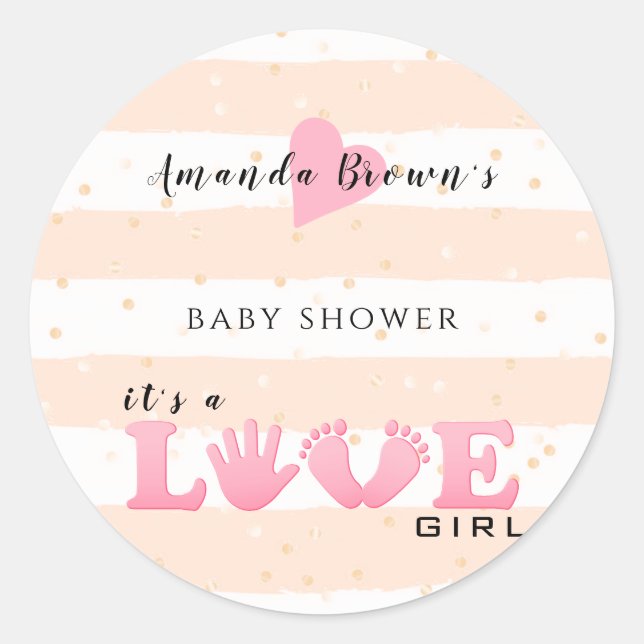 Pegatina Redonda Baby Shower Love Baby (Anverso)