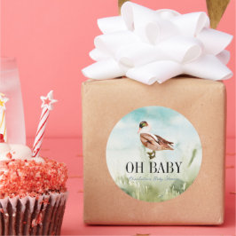 Pegatina Redonda Baby Shower/Mallard Watercolor Field Boy