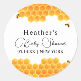 Pegatina Redonda Baby Shower Minimal Honey Bumblebee Boy