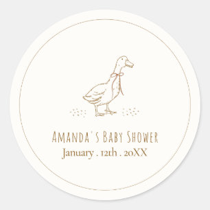 Pegatina Redonda Baby Shower Minimalista Elegante Boho Silly Goose