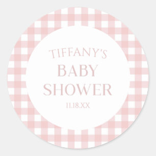 Pegatina Redonda Baby Shower Minimalista mínimo con tinta rosada