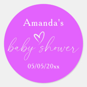 Pegatina Redonda Baby Shower Minimalista Simple Morado