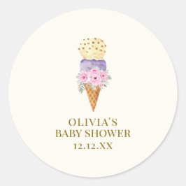 Pegatina Redonda Baby Shower Mínimo De Crema De Hielo De Coop De Fl