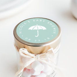 Pegatina Redonda Baby Shower Mint and White Umbrella