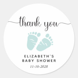 Pegatina Redonda Baby Shower Mint Green Feet Gracias