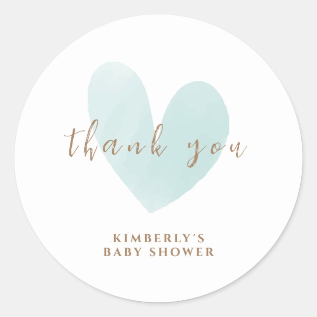 Pegatina Redonda Baby Shower Mint Green Simple Heart Gracias (Anverso)