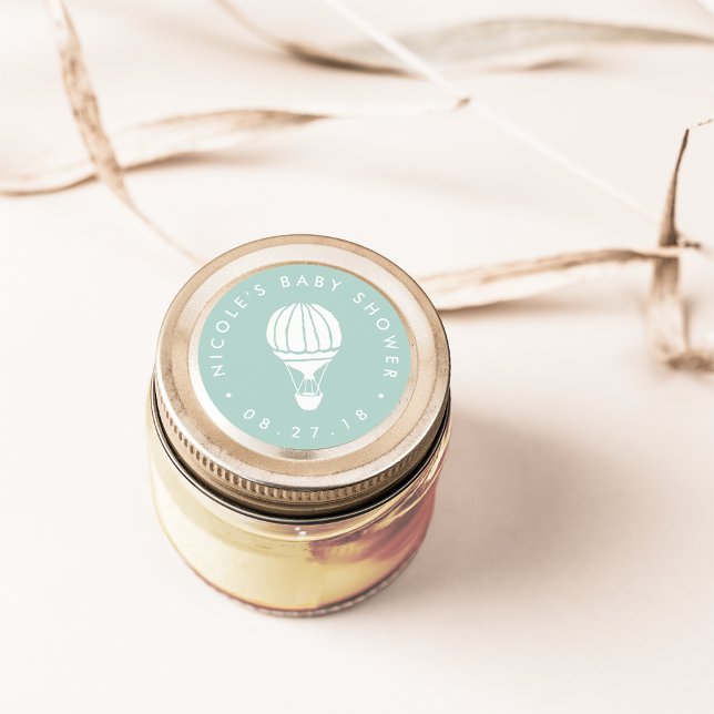 Pegatina Redonda Baby Shower Mint Hot Air Balloon (Subido por el creador)