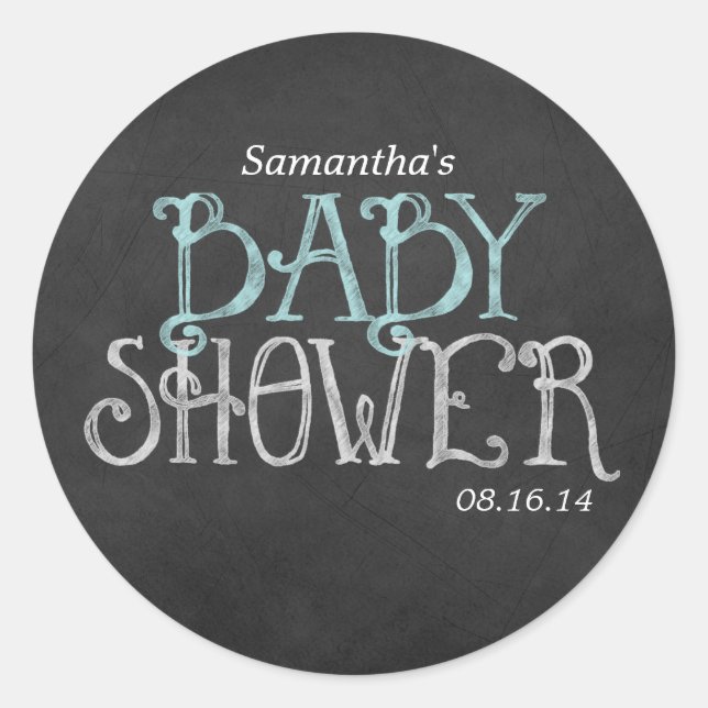 Pegatina Redonda Baby Shower Mint Vintage Chalkboard (Anverso)