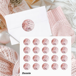 Pegatina Redonda Baby Shower moderno de madera de invierno rosa