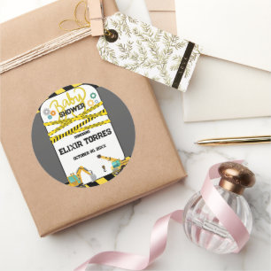 Pegatina Redonda Baby Shower moderno en construcción