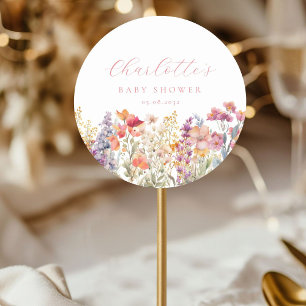 Pegatina Redonda Baby Shower moderno y florido