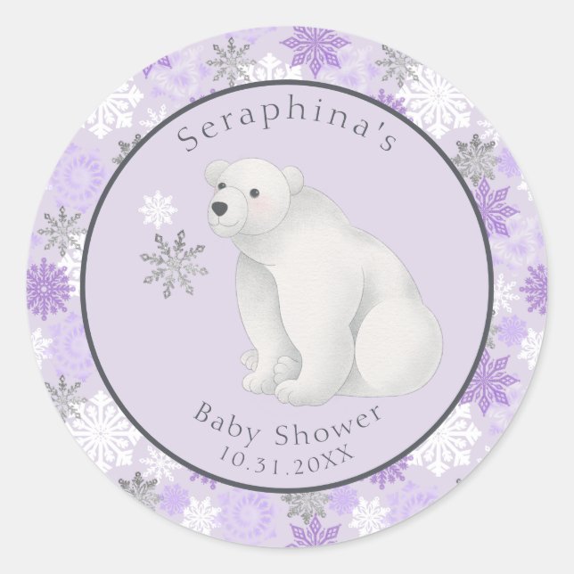 Pegatina Redonda Baby Shower Morple Winter Polar Bear (Anverso)