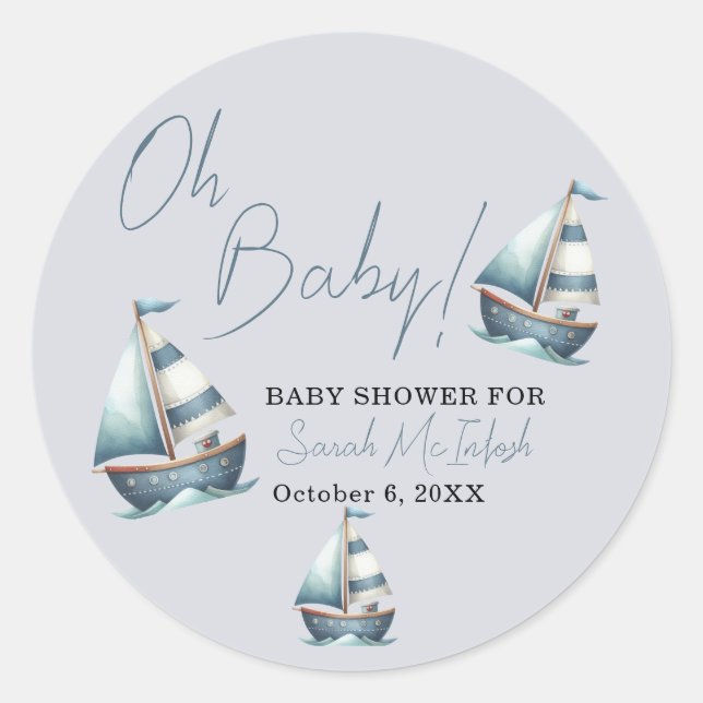 Pegatina Redonda Baby Shower Nautical (Anverso)