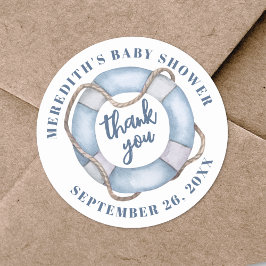 Pegatina Redonda Baby Shower Nautical Gracias