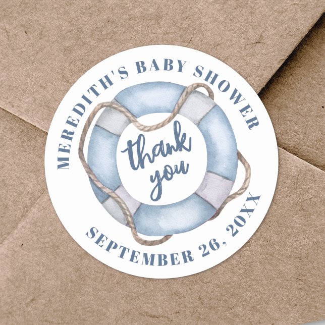 Pegatina Redonda Baby Shower Nautical Gracias (Nautical Baby Shower Thank You Classic Round Sticker )