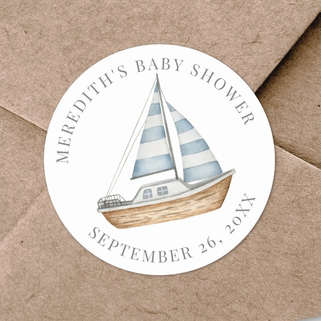Pegatina Redonda Baby Shower Náutico (Nautical Baby Shower Classic Round Sticker )
