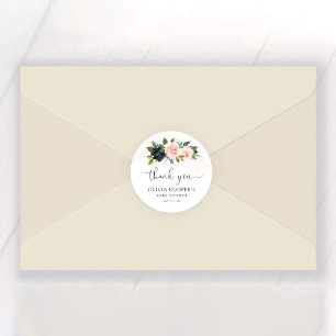 Pegatina Redonda Baby Shower Navy Rubor Pink Floral